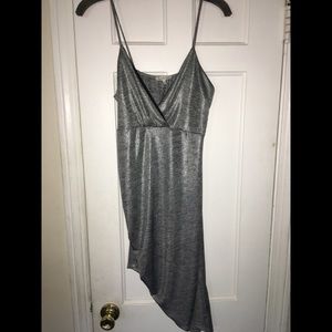Silver Metallic asymmetrical spaghetti strap dress